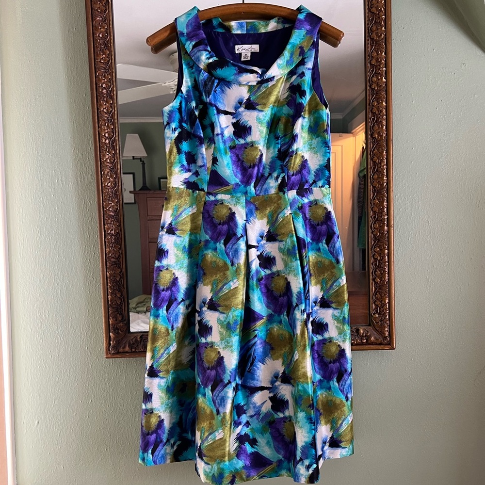 Kim Rodgers Folded Collar Sleeveless Abstract Pattern Dress 6P